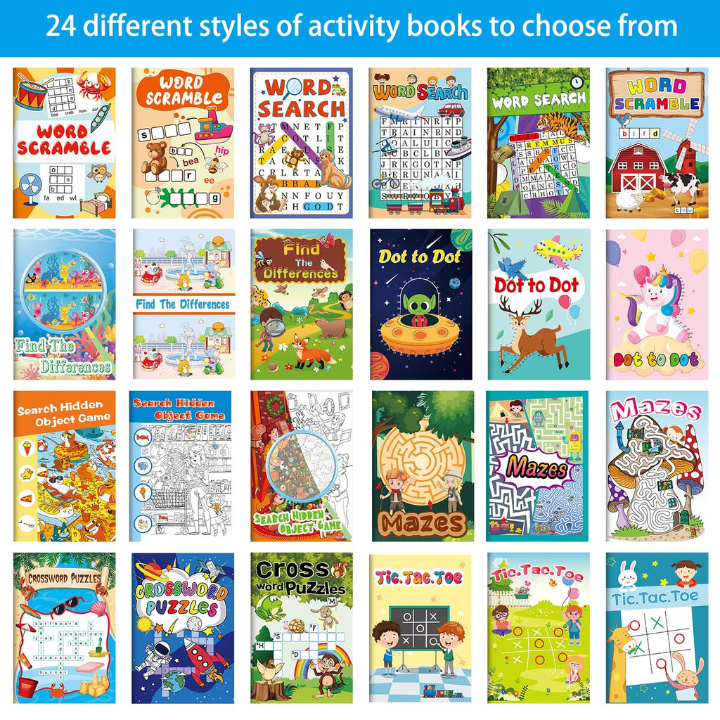 Kalysky 24 Mini Activity Books for Kids Ages 4-12 – Party Favors, Travel Games & Brain Puzzles (384 Activities)