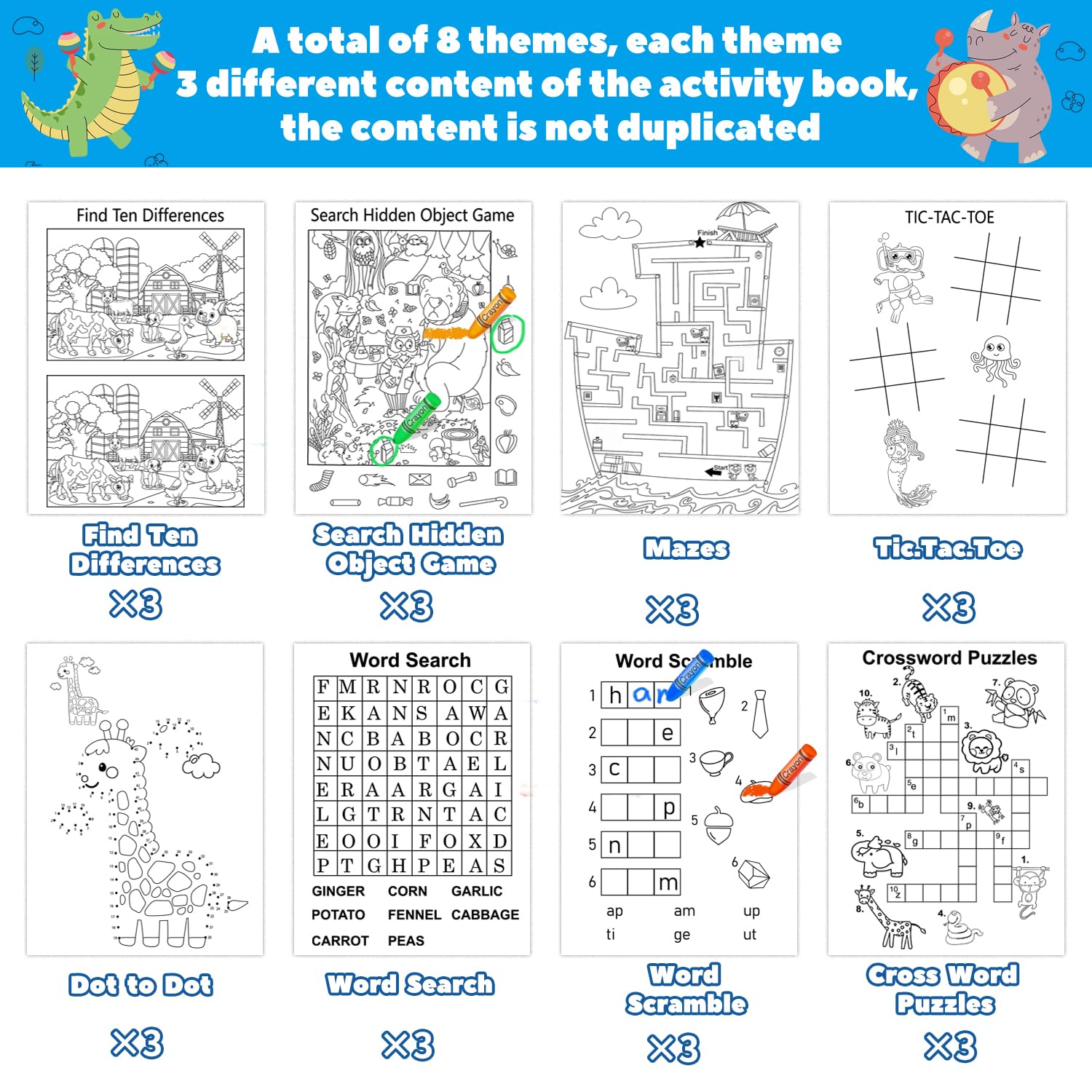 Kalysky 24 Mini Activity Books for Kids Ages 4-12 – Party Favors, Travel Games & Brain Puzzles (384 Activities)