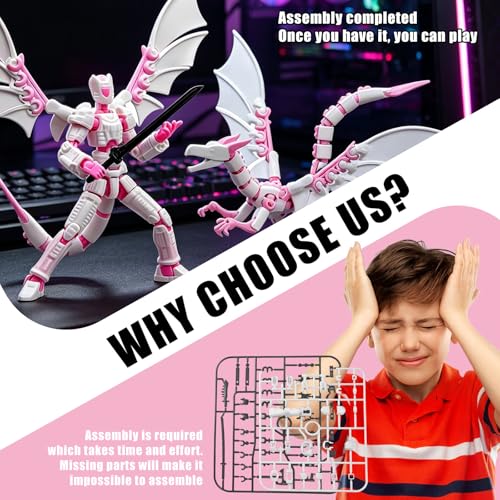 KAMOVNY T13 3D Printed Action Figure – Pink, Fully Assembled, Multi-Jointed with Dragon & Weapons