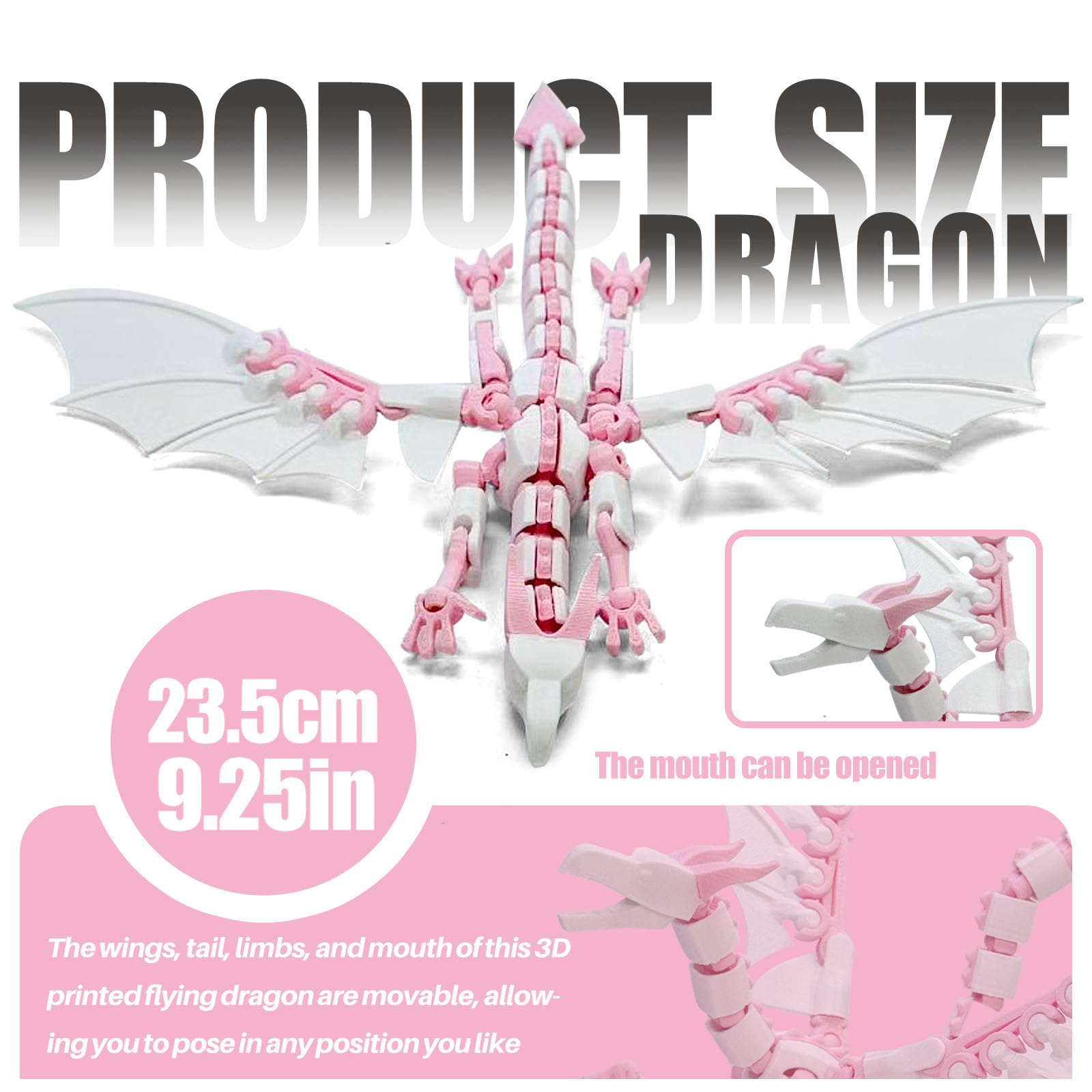 KAMOVNY T13 3D Printed Action Figure – Pink, Fully Assembled, Multi-Jointed with Dragon & Weapons