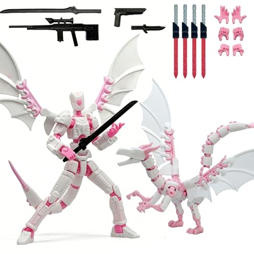 KAMOVNY T13 3D Printed Action Figure – Pink, Fully Assembled, Multi-Jointed with Dragon & Weapons