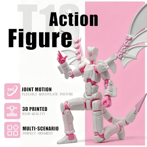 KAMOVNY T13 3D Printed Action Figure – Pink, Fully Assembled, Multi-Jointed with Dragon & Weapons