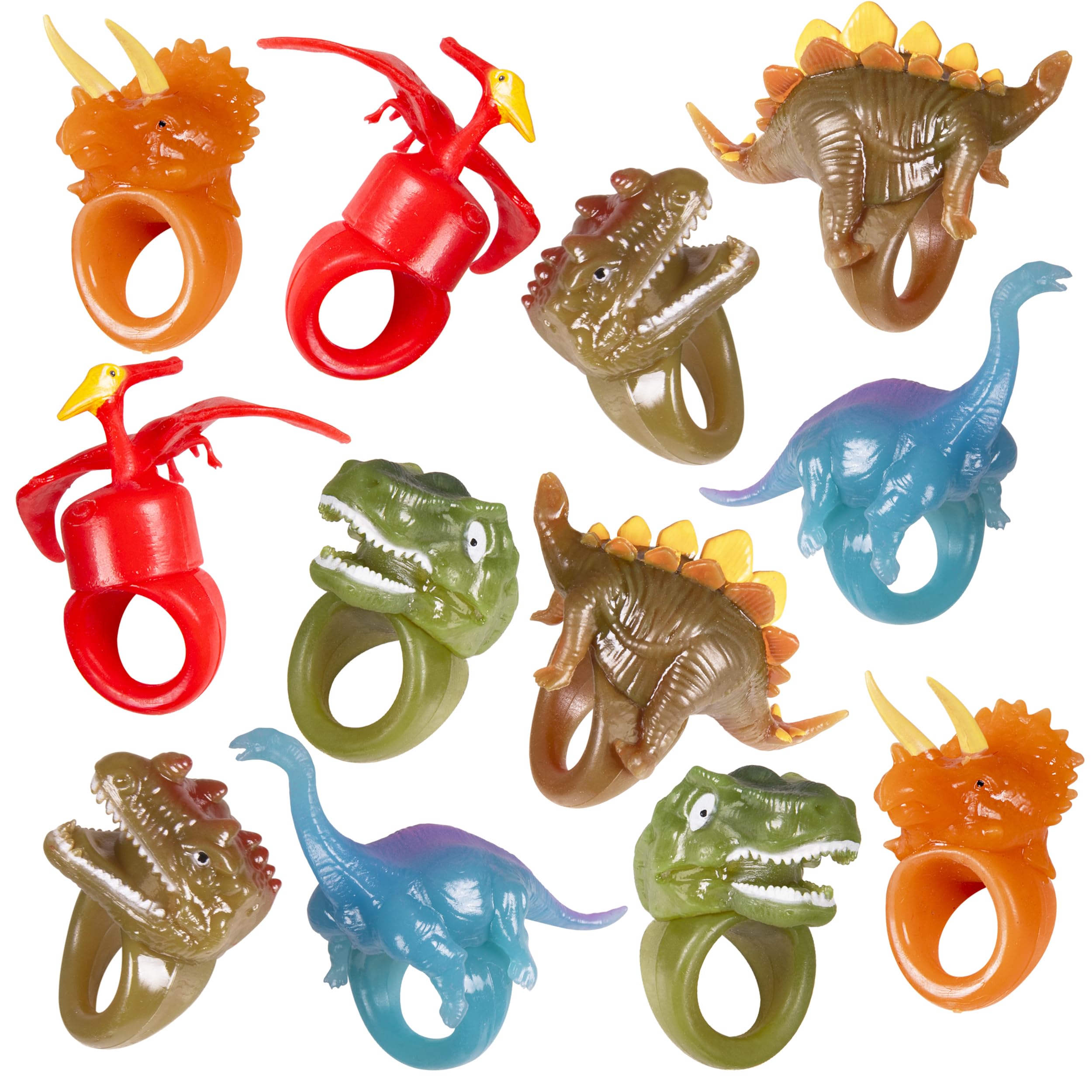 Kangaroo 12-Pack Dinosaur LED Light-up Rings - Flashing Glow in the Dark Party Favors