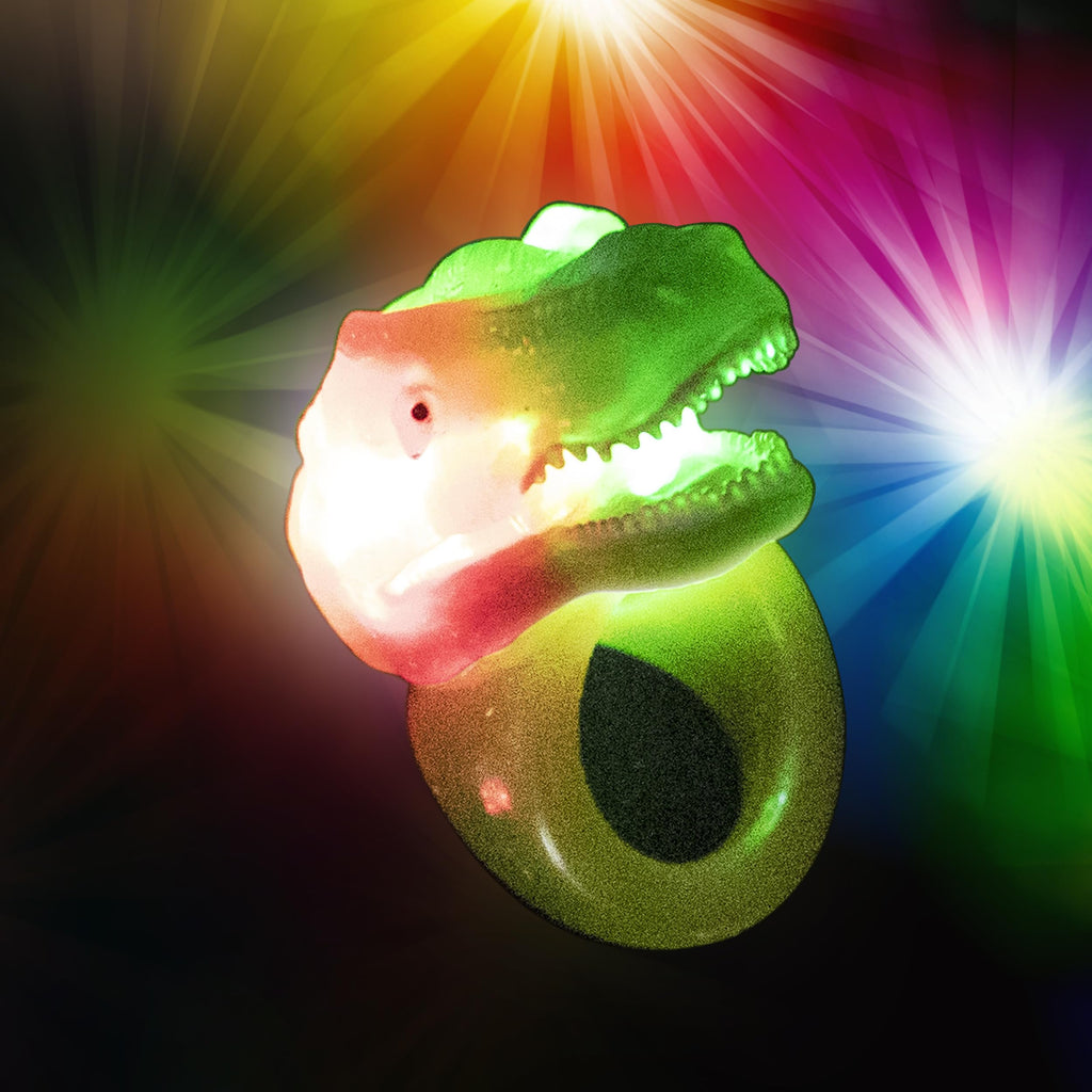 Kangaroo 12-Pack Dinosaur LED Light-up Rings - Flashing Glow in the Dark Party Favors