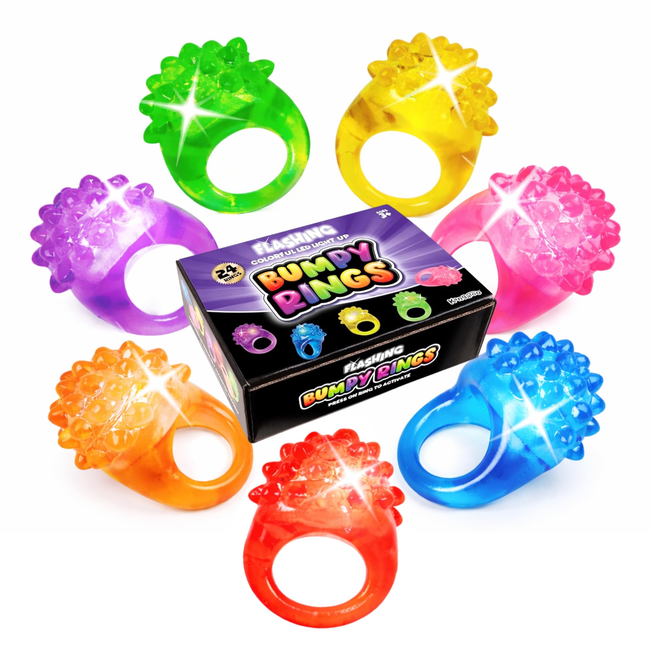 Kangaroo 24 Pack LED Light Up Rings - Bulk Flashing Finger Lights for Parties, Easter, and Rave Favors