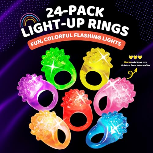 Kangaroo 24 Pack LED Light Up Rings - Bulk Flashing Finger Lights for Parties, Easter, and Rave Favors