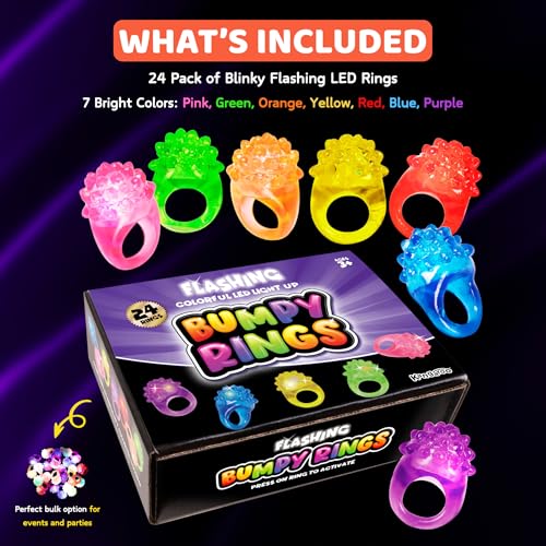 Kangaroo 24 Pack LED Light Up Rings - Bulk Flashing Finger Lights for Parties, Easter, and Rave Favors