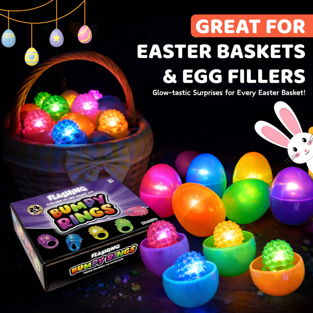 Kangaroo 24 Pack LED Light Up Rings - Bulk Flashing Finger Lights for Parties, Easter, and Rave Favors