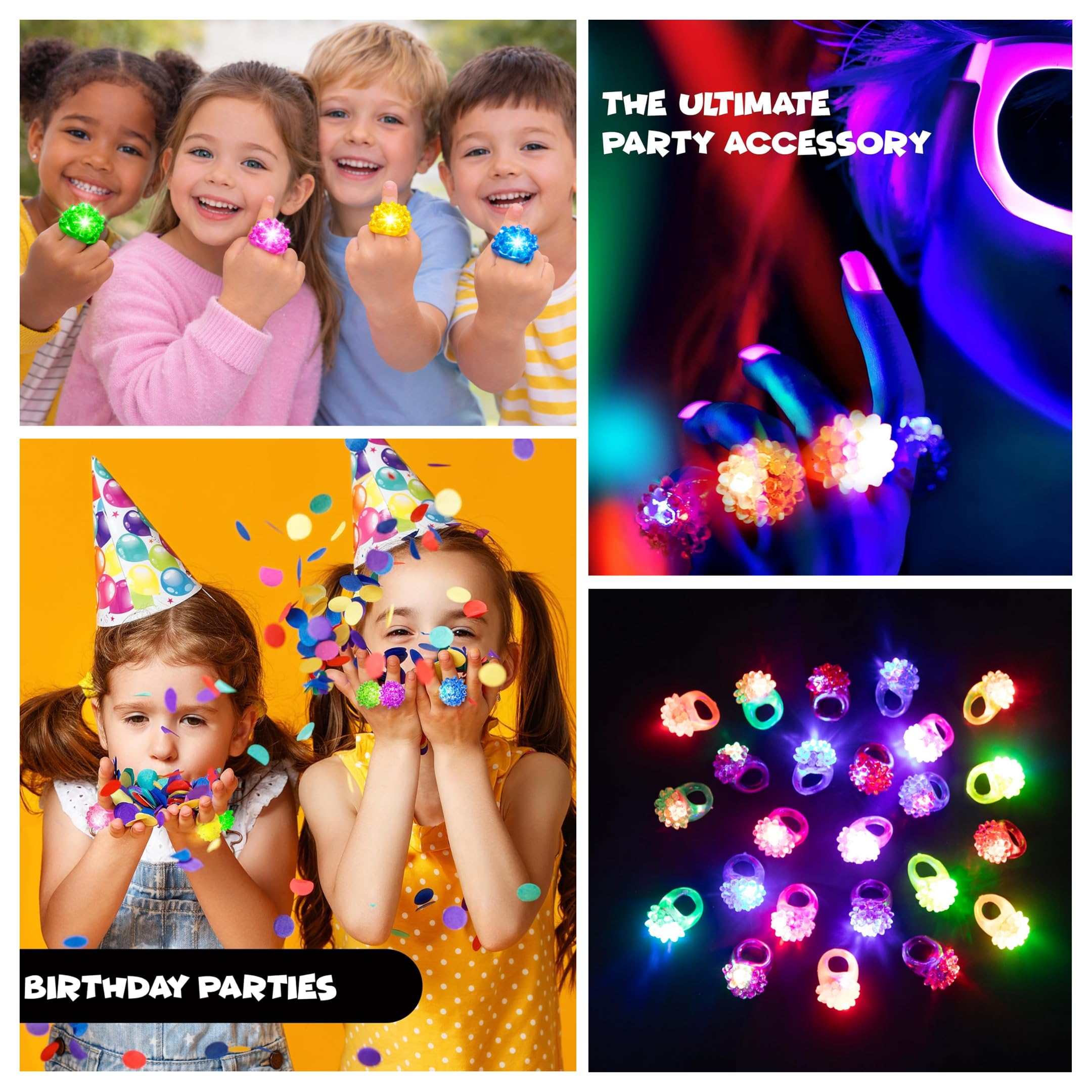 Kangaroo 24 Pack LED Light Up Rings - Bulk Flashing Finger Lights for Parties, Easter, and Rave Favors