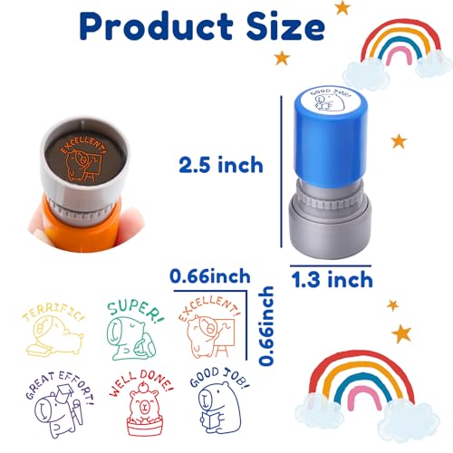 Kapibala 6-Piece Self-Inking Teacher Stamps Set - Motivational Grading Stamps with Cute Capybara Designs for Classroom Rewards