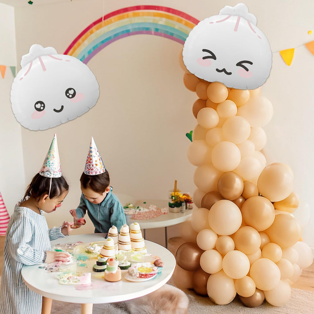 KARAQY 125-Piece Dumpling Baby Shower Balloon Garland Set - Neutral Latex Balloons with Adorable Faces