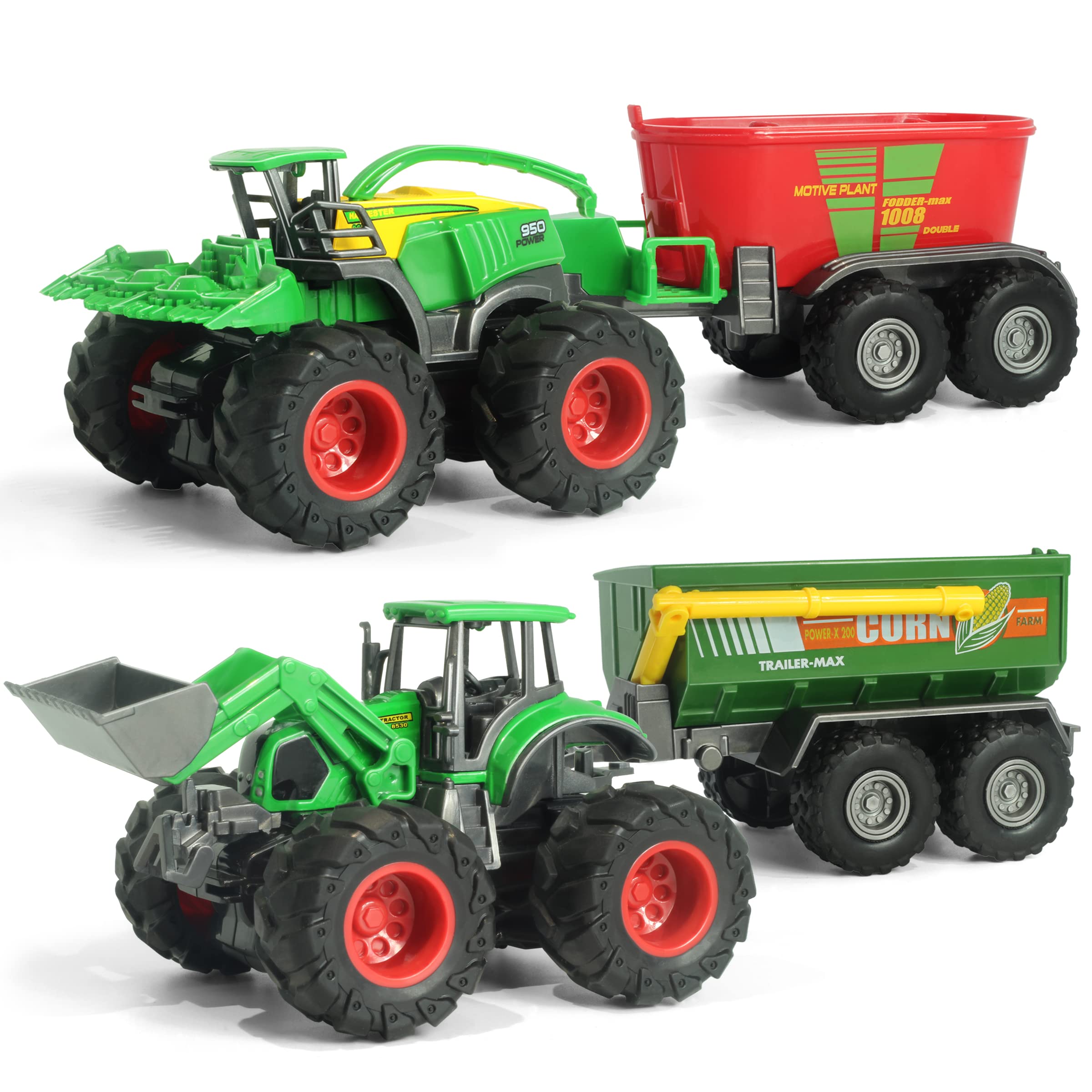 KARMOUNT Die-Cast Metal Toy Tractors with Trailer – Movable Parts, Realistic Details for Kids 3-5