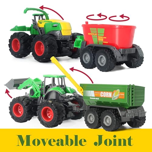 KARMOUNT Die-Cast Metal Toy Tractors with Trailer – Movable Parts, Realistic Details for Kids 3-5