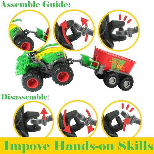 KARMOUNT Die-Cast Metal Toy Tractors with Trailer – Movable Parts, Realistic Details for Kids 3-5