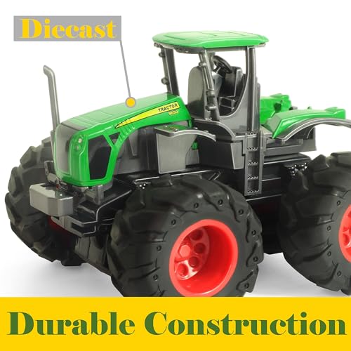 KARMOUNT Die-Cast Metal Toy Tractors with Trailer – Movable Parts, Realistic Details for Kids 3-5