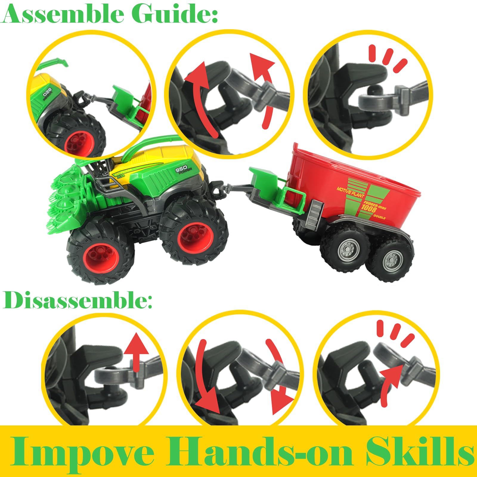 KARMOUNT Die-Cast Metal Toy Tractors with Trailer – Movable Parts, Realistic Details for Kids 3-5
