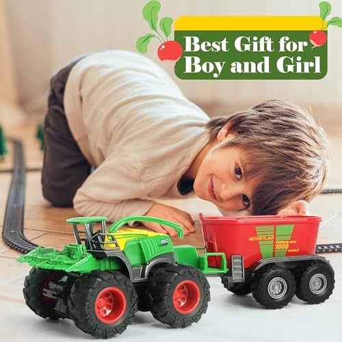 KARMOUNT Die-Cast Metal Toy Tractors with Trailer – Movable Parts, Realistic Details for Kids 3-5