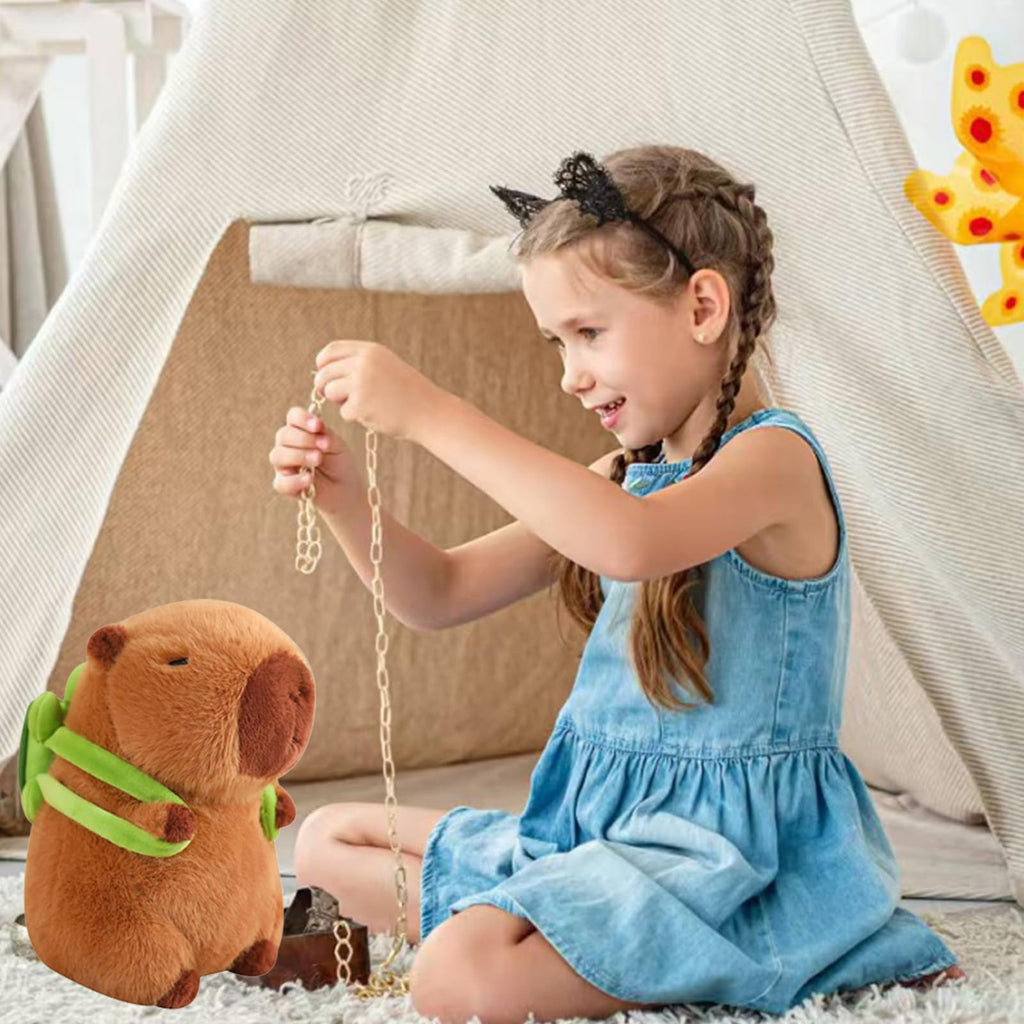 Karoeiwa 9-Inch Capybara Plush with Turtle Backpack - Ultra-Soft Stuffed Animal for Kids and Adults