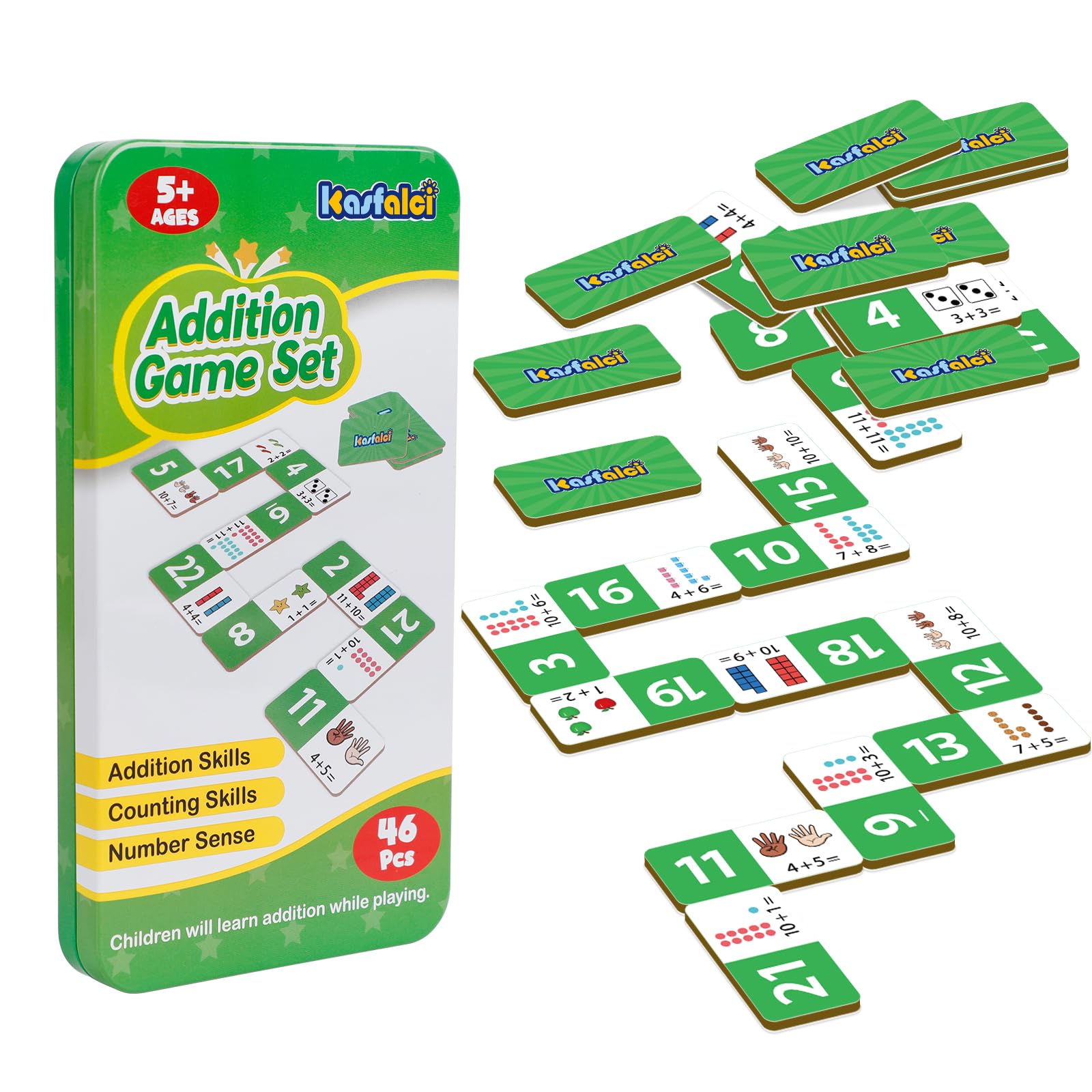 Kasfalci Addition Dominoes Set – Math Games for Kids, Preschool Learning Activities, Homeschool Supplies