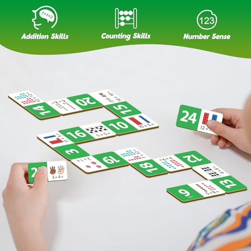 Kasfalci Addition Dominoes Set – Math Games for Kids, Preschool Learning Activities, Homeschool Supplies