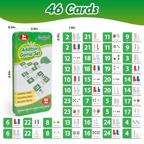 Kasfalci Addition Dominoes Set – Math Games for Kids, Preschool Learning Activities, Homeschool Supplies