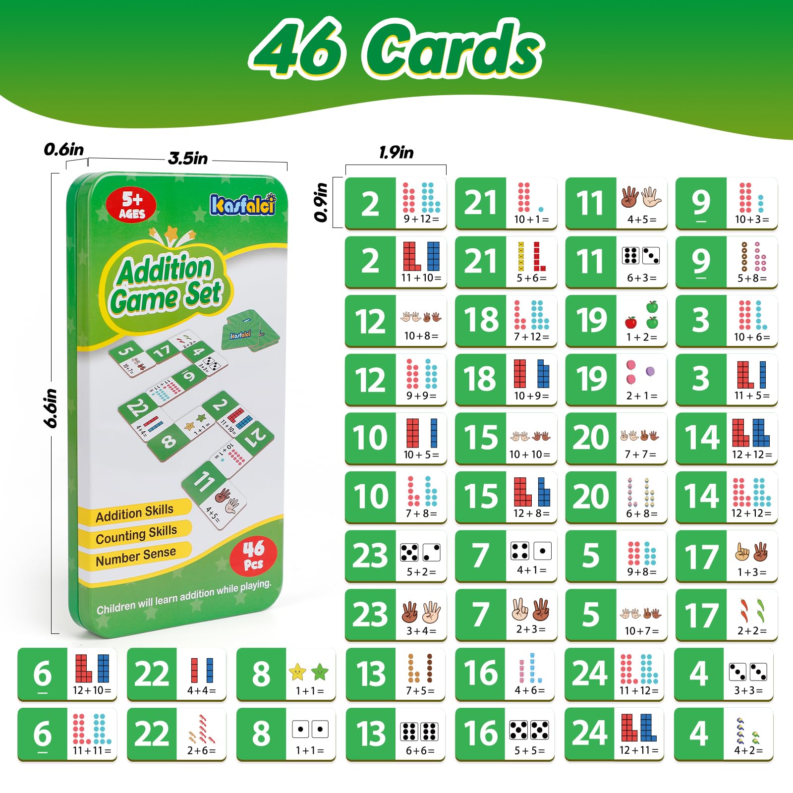 Kasfalci Addition Dominoes Set – Math Games for Kids, Preschool Learning Activities, Homeschool Supplies