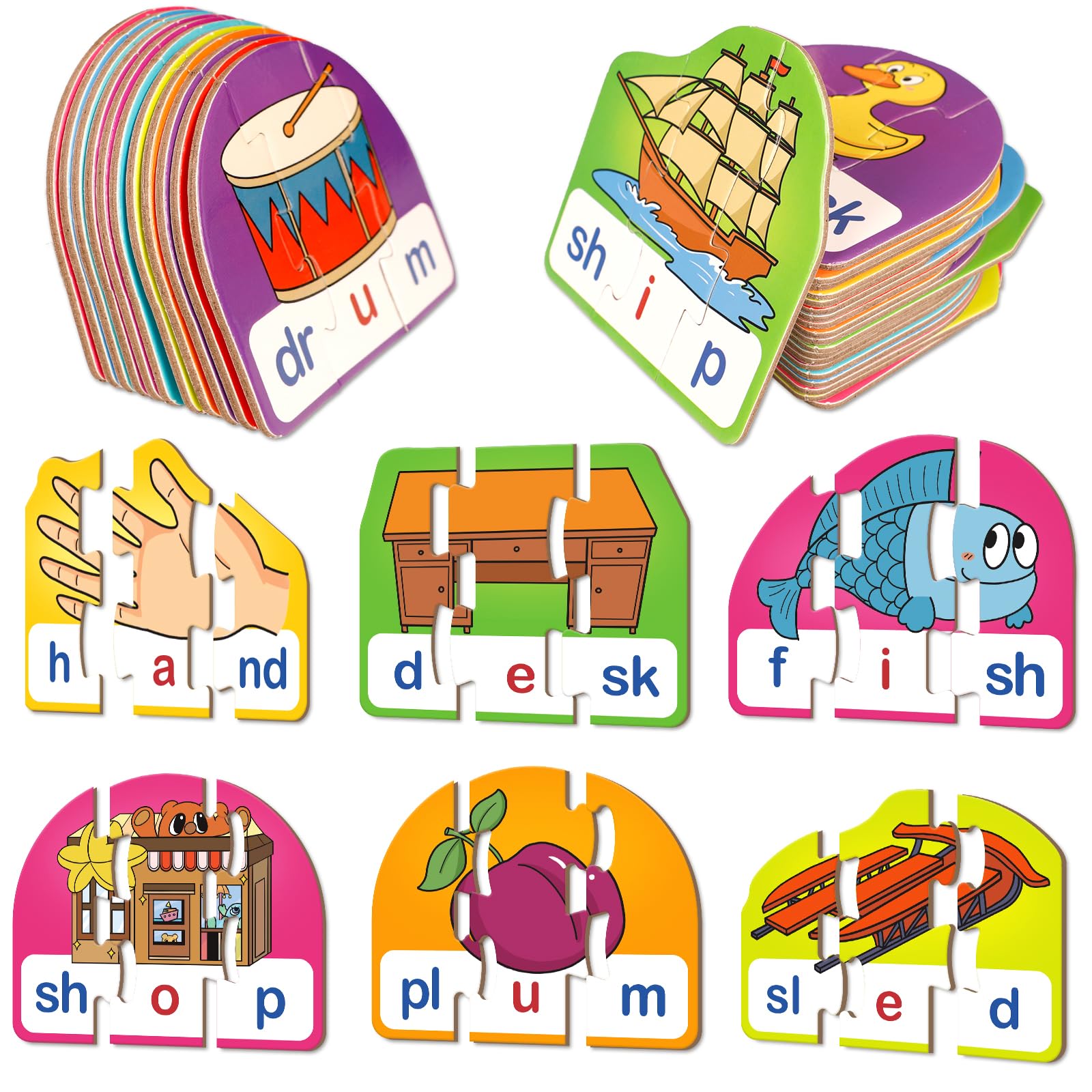 Kasfalci CVCC & CCVC Puzzle Cards - Phonics Word Games for Kids, Speech Therapy Toys