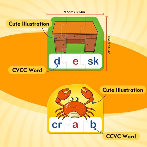 Kasfalci CVCC & CCVC Puzzle Cards - Phonics Word Games for Kids, Speech Therapy Toys