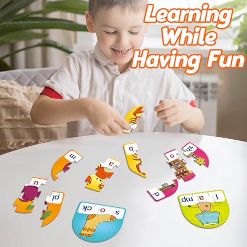 Kasfalci CVCC & CCVC Puzzle Cards - Phonics Word Games for Kids, Speech Therapy Toys