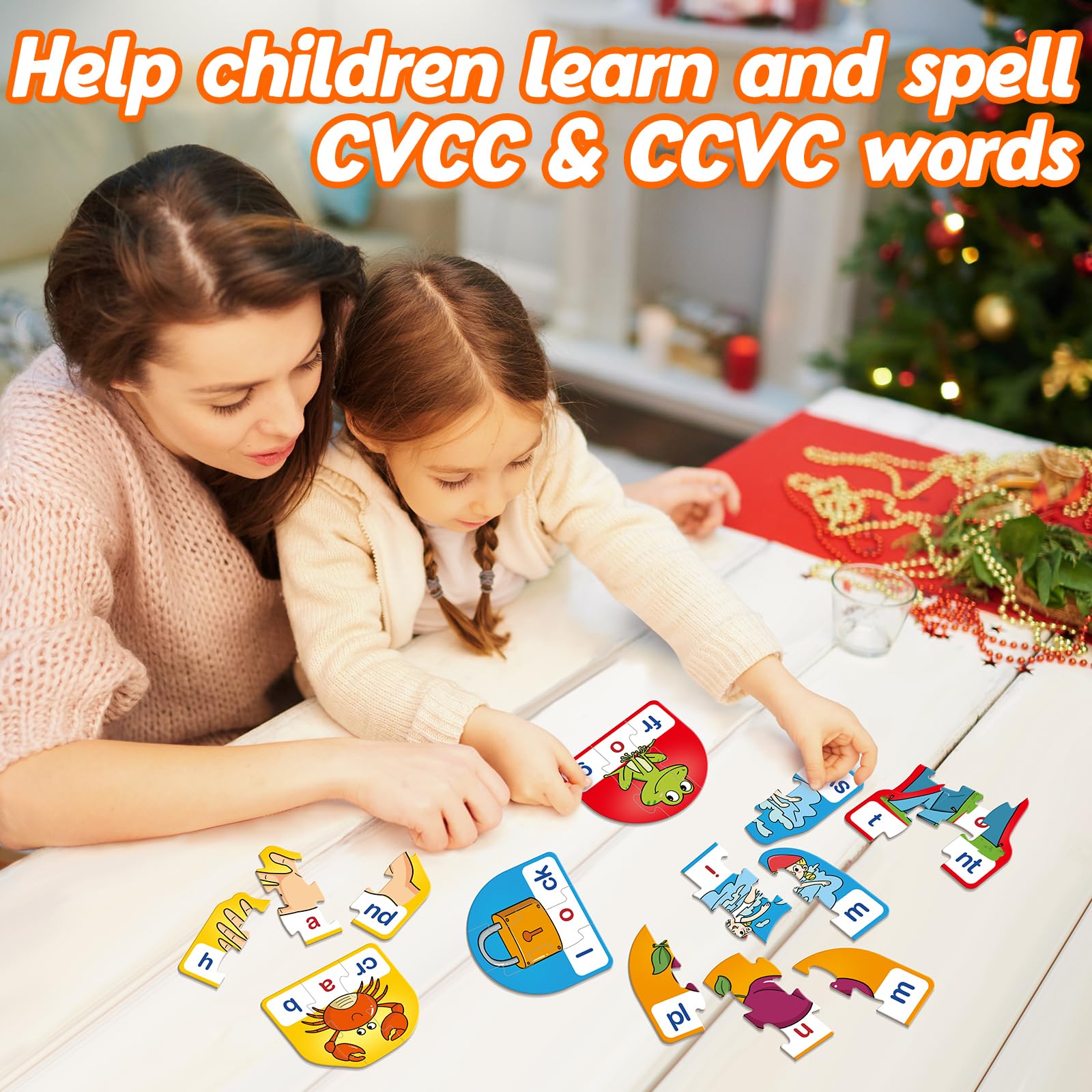 Kasfalci CVCC & CCVC Puzzle Cards - Phonics Word Games for Kids, Speech Therapy Toys
