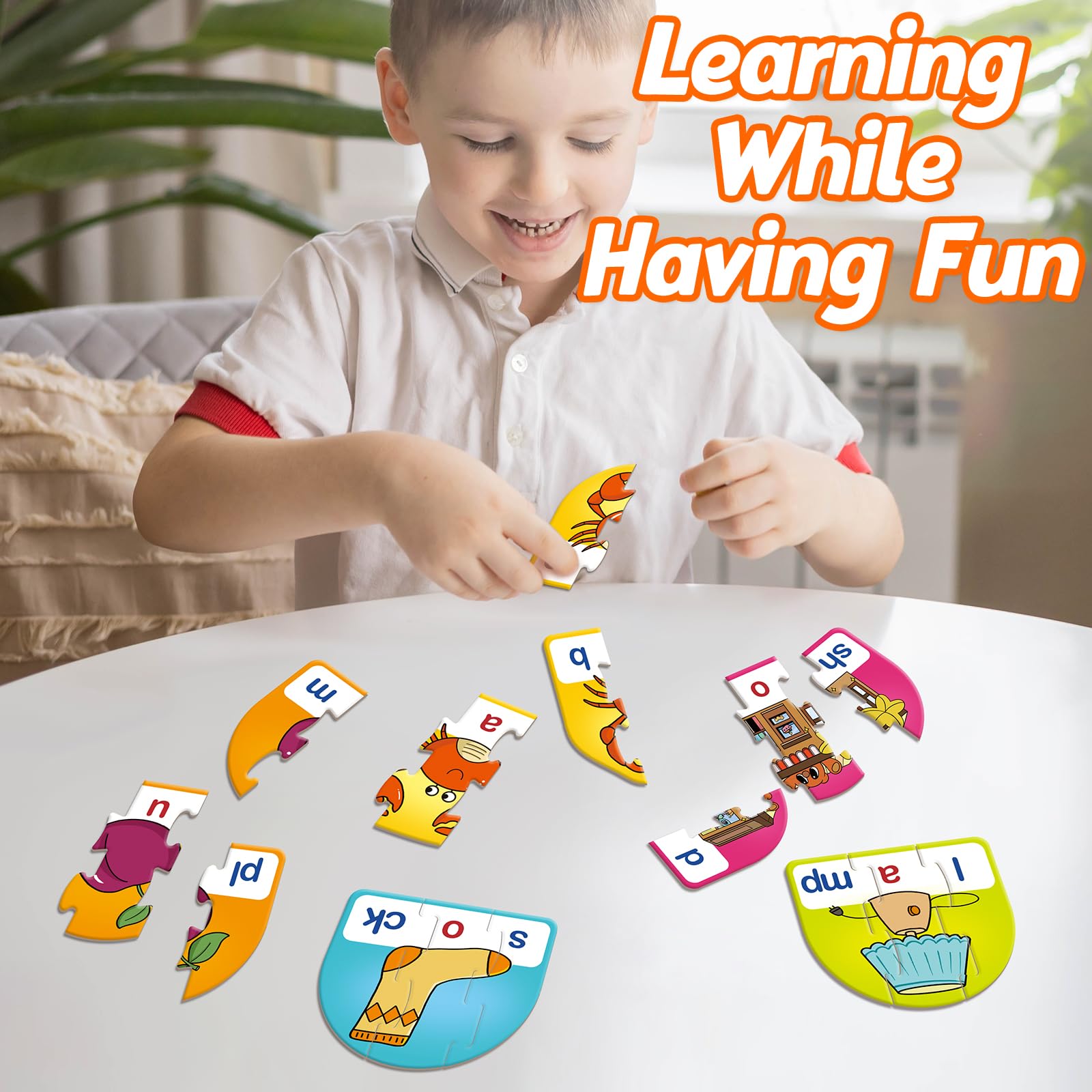 Kasfalci CVCC & CCVC Puzzle Cards - Phonics Word Games for Kids, Speech Therapy Toys