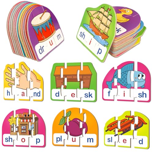 Kasfalci CVCC & CCVC Puzzle Cards - Phonics Word Games for Kids, Speech Therapy Toys