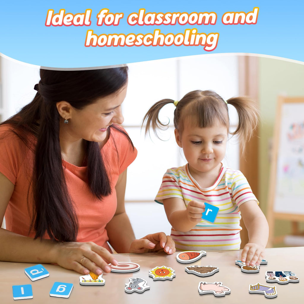 Kasfalci Magnetic Letters & CVC Word Games - 130 Pieces Phonics Set for Kids