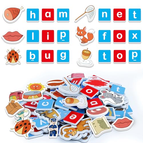 Kasfalci Magnetic Letters & CVC Word Games - 130 Pieces Phonics Set for Kids