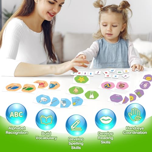 Kasfalci Magnetic Letters & First Word Flash Cards Set - 52 ABC Magnets with Phonics Games for Toddlers