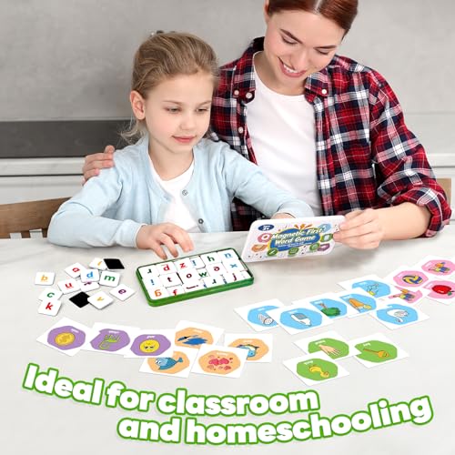 Kasfalci Magnetic Letters & First Word Flash Cards Set - 52 ABC Magnets with Phonics Games for Toddlers