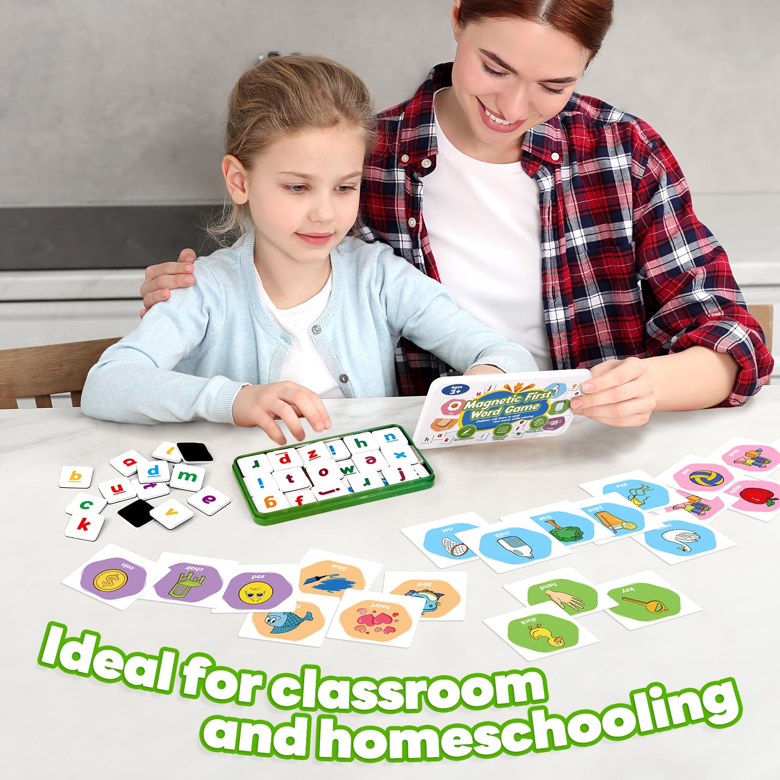 Kasfalci Magnetic Letters & First Word Flash Cards Set - 52 ABC Magnets with Phonics Games for Toddlers