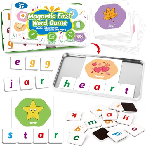 Kasfalci Magnetic Letters & First Word Flash Cards Set - 52 ABC Magnets with Phonics Games for Toddlers