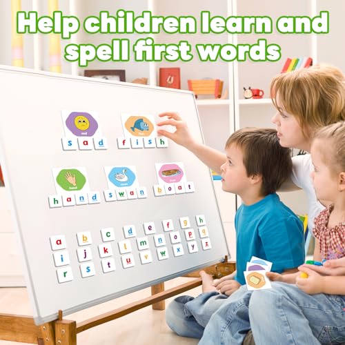 Kasfalci Magnetic Letters & First Word Flash Cards Set - 52 ABC Magnets with Phonics Games for Toddlers