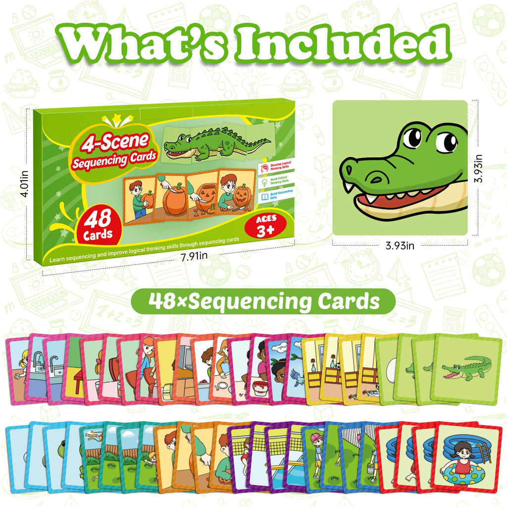Kasfalci Sequencing Cards: 48 Cards for Storytelling, Speech Therapy, and Social Skills Development
