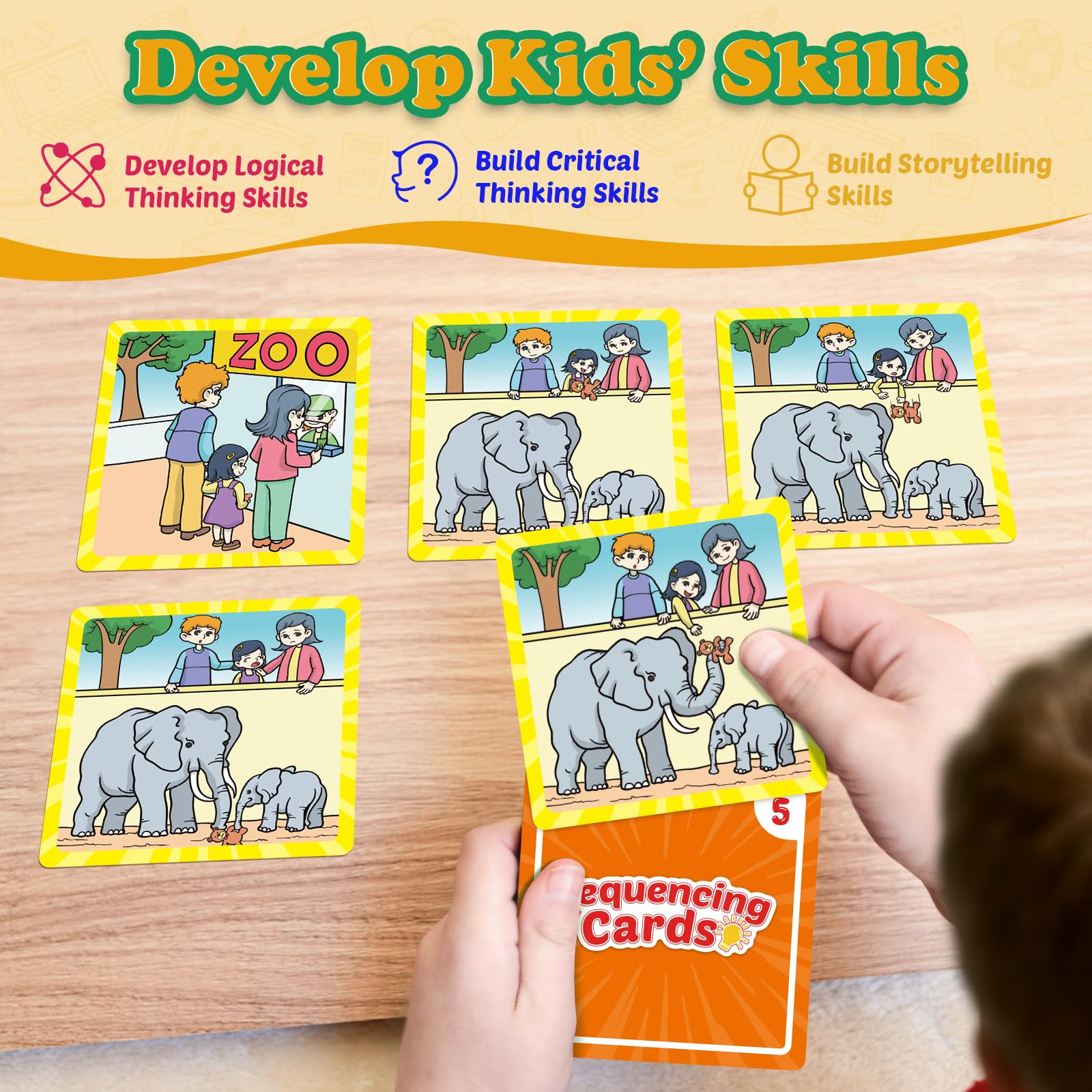 Kasfalci Sequencing Cards for Kids - 50-Piece Sequence Game for Speech Therapy, Autism, and Preschool Learning Activities
