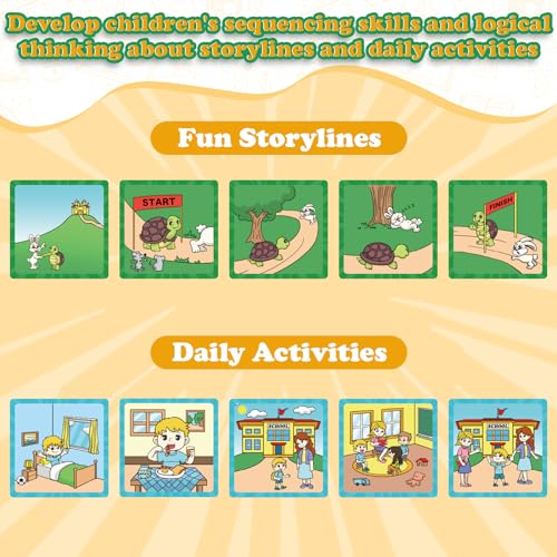 Kasfalci Sequencing Cards for Kids - 50-Piece Sequence Game for Speech Therapy, Autism, and Preschool Learning Activities