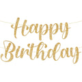 KatchOn 10ft Glitter Gold Happy Birthday Banner – Pre-Strung Cursive Banner for Party Decor