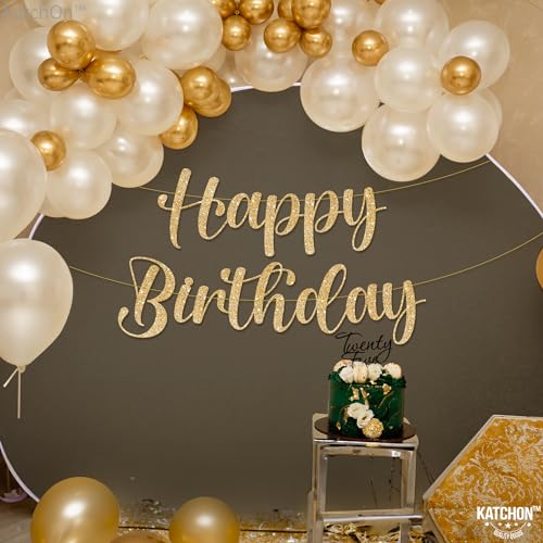 KatchOn 10ft Glitter Gold Happy Birthday Banner – Pre-Strung Cursive Banner for Party Decor