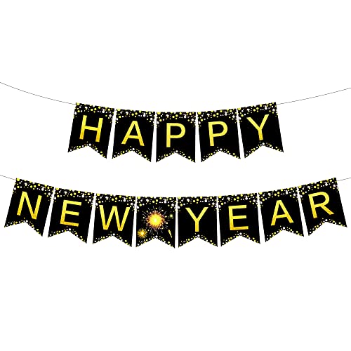 KatchOn 10ft Happy New Year Banner 2026 - Gold Pre-Strung Cardstock, No DIY