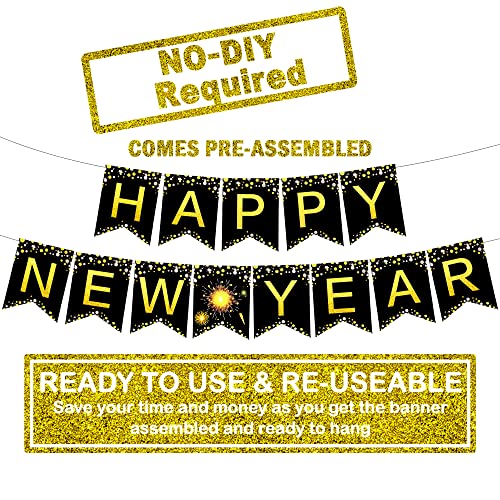 KatchOn 10ft Happy New Year Banner 2026 - Gold Pre-Strung Cardstock, No DIY