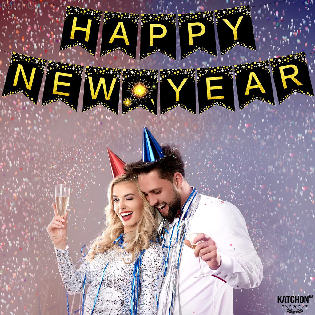 KatchOn 10ft Happy New Year Banner 2026 - Gold Pre-Strung Cardstock, No DIY