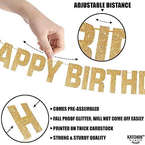 KatchOn 10ft Pre-Strung Glitter Gold Light Up Happy Birthday Banner with 8 Modes