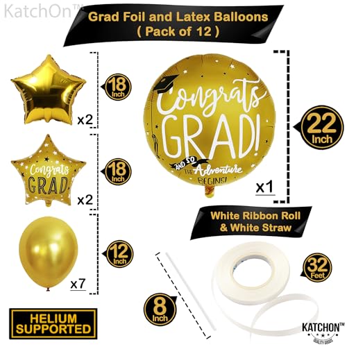 KatchOn 12-Pack Gold Graduation Balloons – 22 Inch Round & 18 Inch Star – Class of 2026 Party Decor
