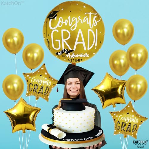 KatchOn 12-Pack Gold Graduation Balloons – 22 Inch Round & 18 Inch Star – Class of 2026 Party Decor
